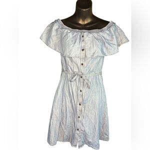 Tommy Hilfiger women’s denim off shoulder button down dress cotton sz 4 preloved